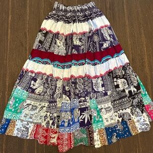 Bohemian Elephant Patchwork Maxi Skirt